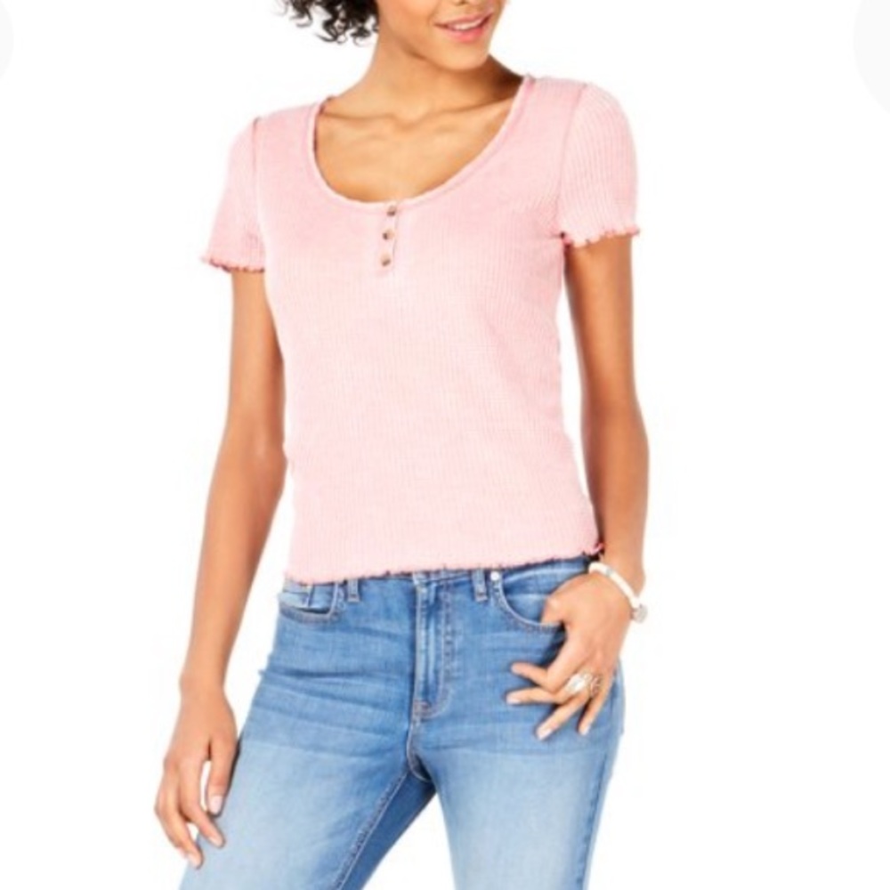 NEW American Rag Waffle Knit Henley Short Sleeve Top, Size XXS, Pink